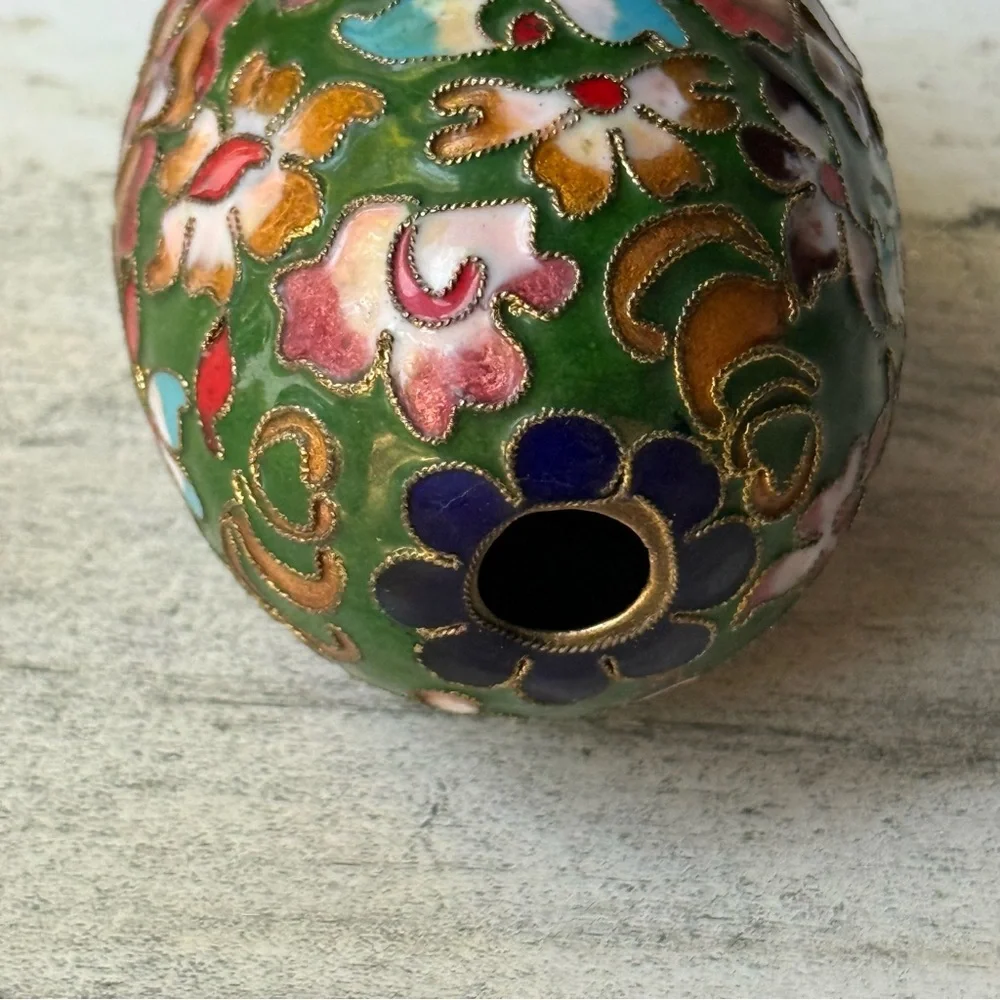 Vintage Cloisonné Multicolor Metal Enamel Floral Flower Decorative Egg